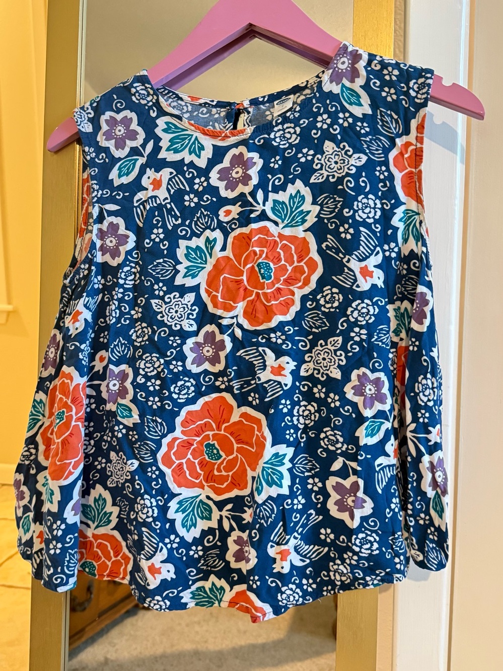 Old Navy Navy Floral Sleeveless Tank Top with Orange & Purple Blooms